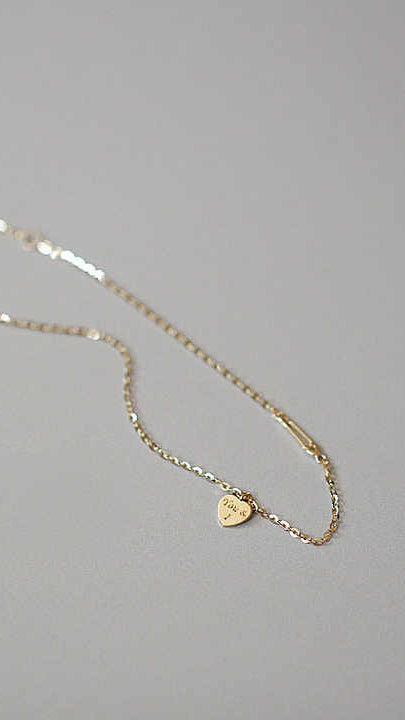 Gold Bracelet with Safety Pin Charm and Engraved Heart Pendant (You & I)